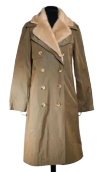 Iridescent Beige Trench Coat with Mink Collar
